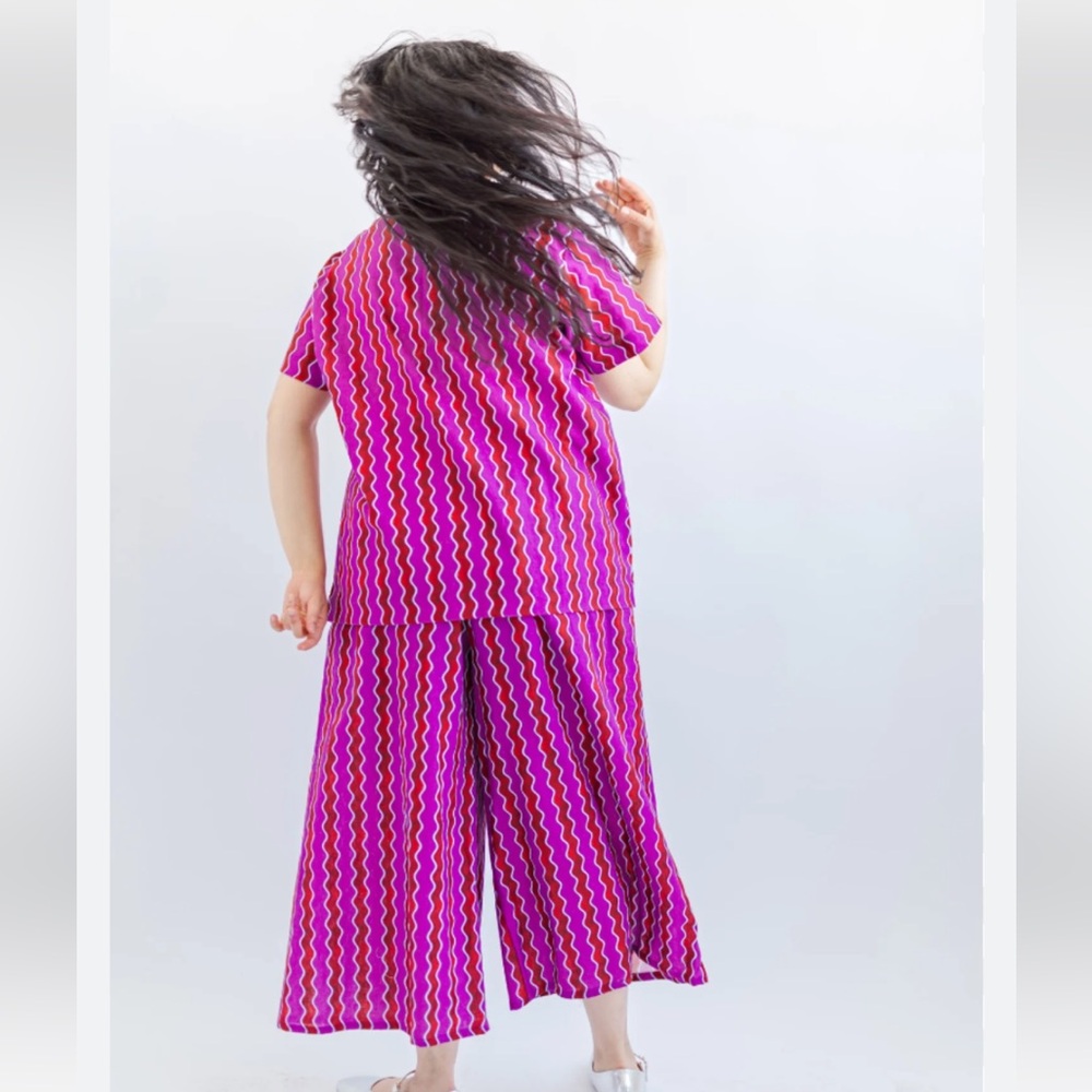 NWT Nettle Studios Wavy Linen Mid Easy Flare Pants - Picture 3 of 7